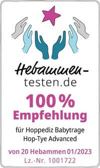 100 % Empfehlung für die Hoppediz Babytrage Hop-Tye Advanced durch Hebammen-testen.de